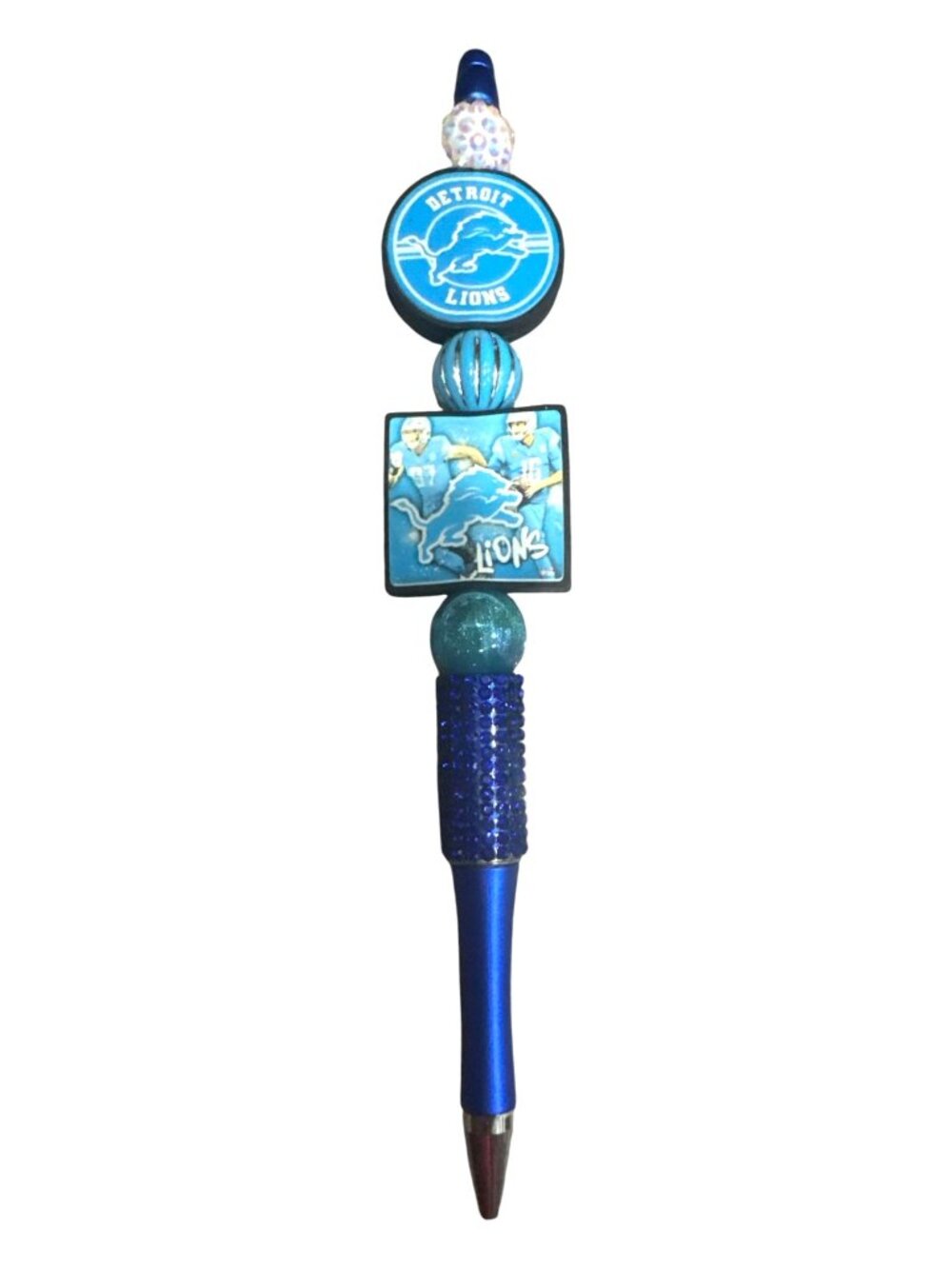 Detroit Lions Beaded Blue Pen With Team Logo & Sparkling Accents